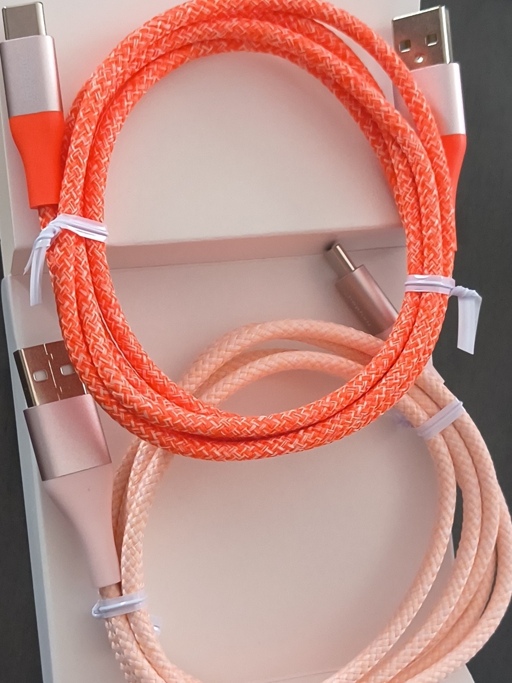Braided USB-C to USB-A Charging Cable - Orange & Peach
